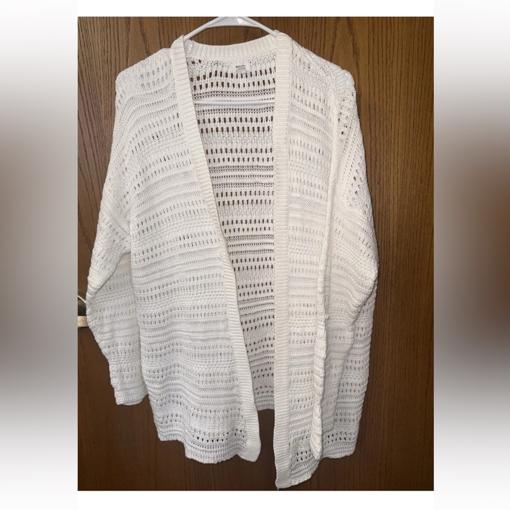 NWOT Garage Womens Knit White Open Pointelle Cardigan organic cotton Size M/L - Picture 2 of 6